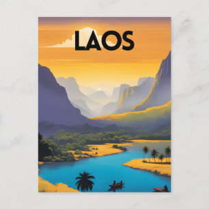Laos Landschaft Reise Kunst Postkarte