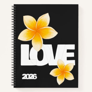 Laos Love Frangipani-Blüte Weiß auf Schwarz Notizblock