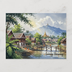 Laos Luang Prabang Reisen Wasserfarbe Postkarte