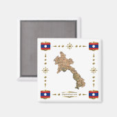 Laos Map + Flags Magnet (Vorderseite/Rückseite)