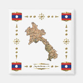 Laos Map + Flags Magnet (Vorne)
