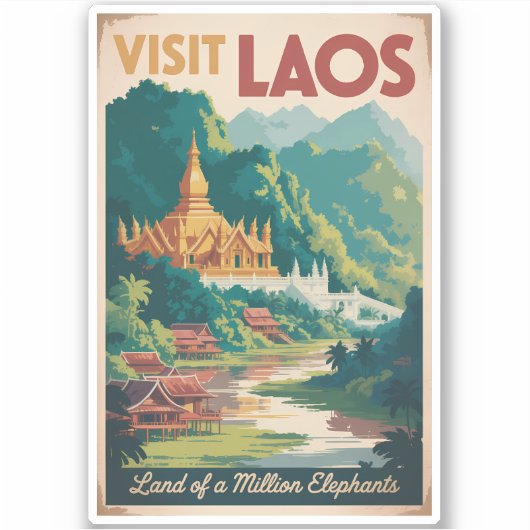 Laos Pha That Luang Illustration Reise Kunst Aufkleber (Vorderseite)