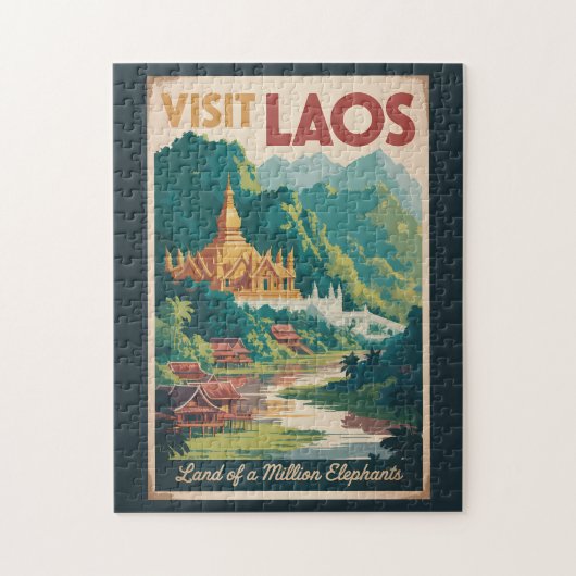 Laos Pha That Luang Illustration Travel Art Puzzle (Vertikal)