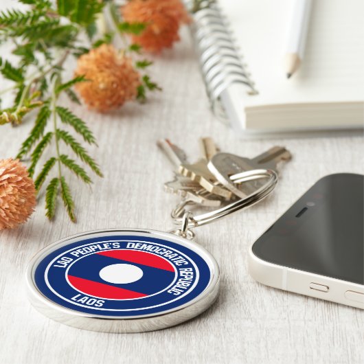 Laos Round Emblem Schlüsselanhänger (Seite)