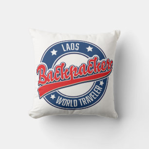 Laos Rucksacktourist Welt Reisender Logo Kissen