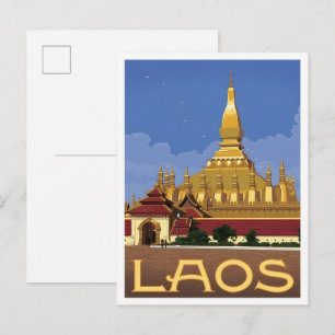 Laos Vintage Art Reise Postkarte