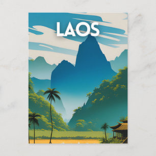 Laos Vintage-Reiseposter Postkarte