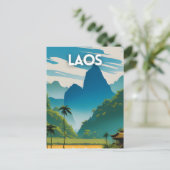 Laos Vintage Travel Poster Postkarte (Stehend Vorderseite)