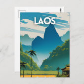 Laos Vintage Travel Poster Postkarte (Vorne/Hinten)