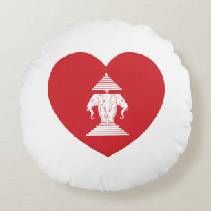 Laotian Erawan 3 Leitende Nophant Heart Flag Rundes Kissen
