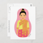 Laotian (rosa) Matryoshka Postcard Postkarte (Vorne/Hinten)