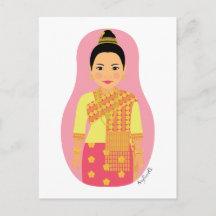 Laotian (rosa) Matryoshka Postcard