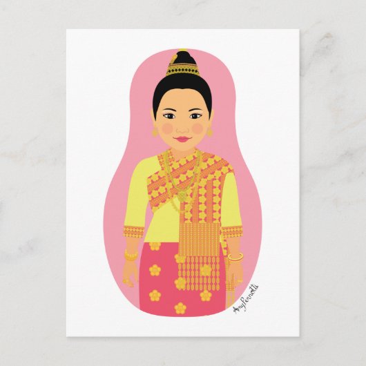 Laotian (rosa) Matryoshka Postcard Postkarte (Vorderseite)