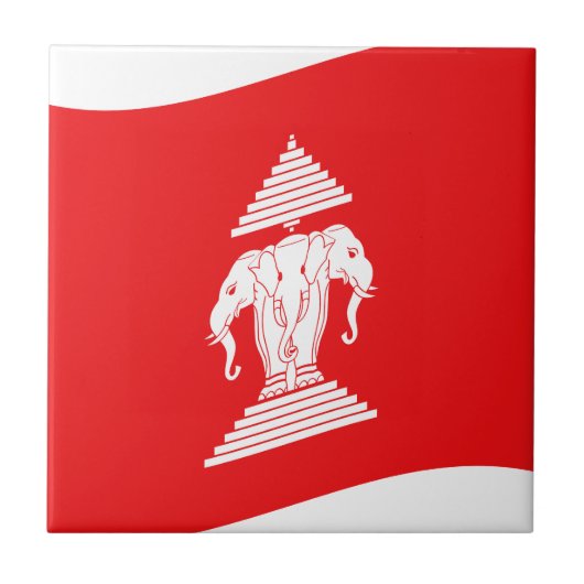 Laotische Erawan-Drei-Kopf-Elefantenflagge weht Fliese (Vorderseite)