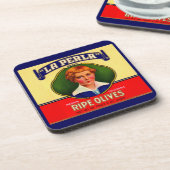 LaPerla-Oliven-Label der 1930er Getränkeuntersetzer (Linke Seite)
