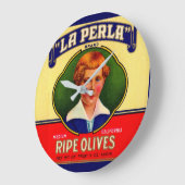 LaPerla-Oliven-Label der 1930er Große Wanduhr (Winkel)
