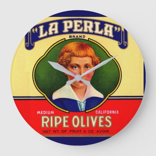 LaPerla-Oliven-Label der 1930er Große Wanduhr (Vorderseite)