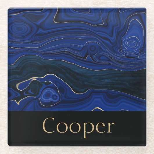 Lapis Blue Agate Wirbel Personalisiert Glasuntersetzer (Vorderseite)