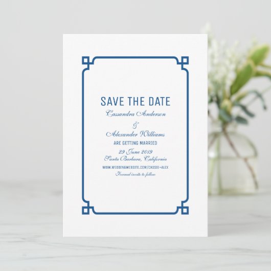 Lapis Blue Deko Chic Save the Date einladen Einladung (Stehend Vorderseite)