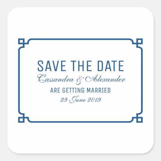 Lapis Blue Deko Chic Save the Date Quadratischer Aufkleber (Vorderseite)