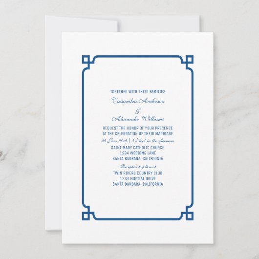 Lapis Blue Deko Chic Wedding Einladung (Vorderseite)