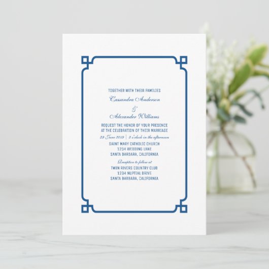Lapis Blue Deko Chic Wedding Einladung (Stehend Vorderseite)
