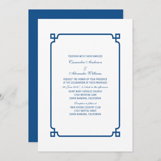 Lapis Blue Deko Chic Wedding Einladung (Vorne/Hinten)