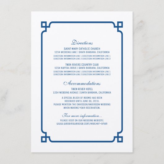 Lapis Blue Deko Chic Wedding Info Card Begleitkarte (Vorderseite)