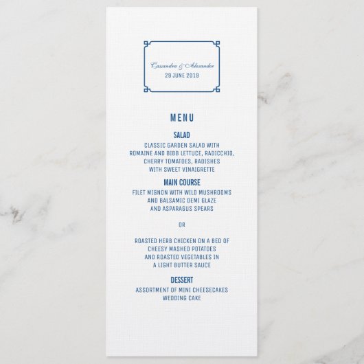 Lapis Blue Deko Chic Wedding Menu Menükarte (Vorderseite)