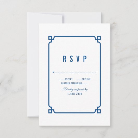 Lapis Blue Deko Chic Wedding RSVP Karte (Vorderseite)
