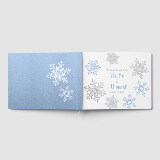 Lapis Blue Silver Gray Snowflake Winterhochzeit Gästebuch (Voll)