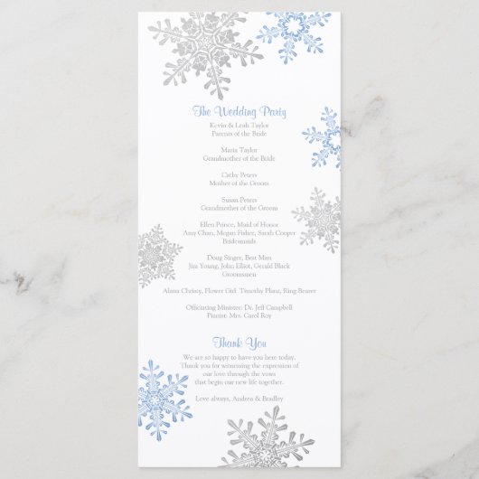 Lapis Blue Silver Snowflake Winter Wedding Program Programm (Rückseite)