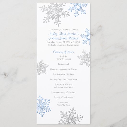 Lapis Blue Silver Snowflake Winter Wedding Program Programm (Vorderseite)