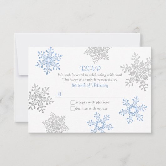 Lapis Blue Silver Snowflake Winter Wedding UAWG RSVP Karte (Vorderseite)