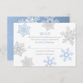 Lapis Blue Silver Snowflake Winter Wedding UAWG RSVP Karte