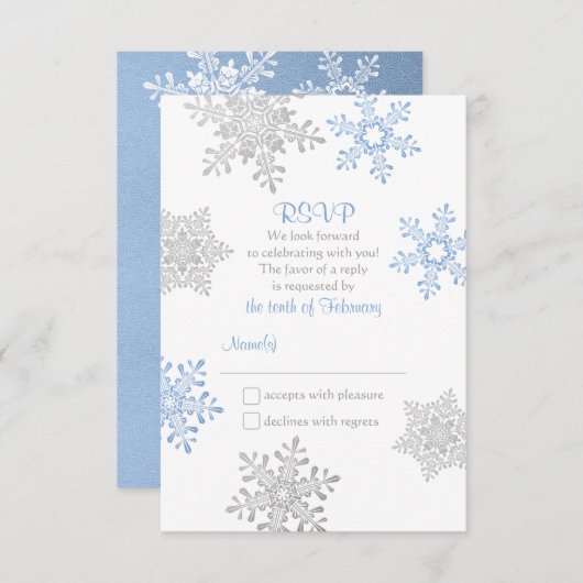 Lapis Blue Silver Winter Snowflake Wedding RSVP (Vorne/Hinten)