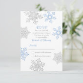 Lapis Blue Silver Winter Snowflake Wedding RSVP Karte (Stehend Vorderseite)