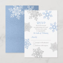 Lapis Blue Silver Winter Snowflake Wedding RSVP