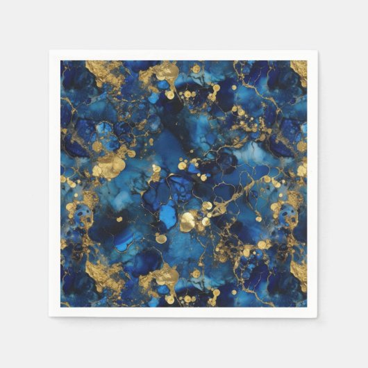 Lapis Lazuli und Gold Alkohol Tinte Serviette (Vorderseite)