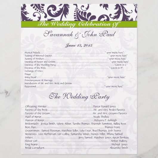 Lapis Lila & Apple Green Damask Wedding (Vorderseite)