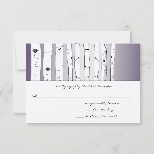 Lapis Lila Cloud Birch Tree Wedding RSVP (Vorderseite)