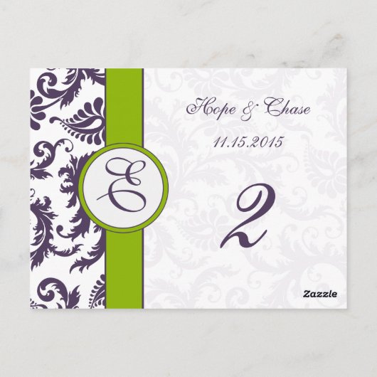 Lapis Lila Damask Apple Green Tischnummer Cards (Rückseite)