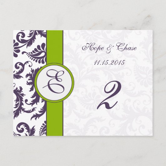 Lapis Lila Damask Apple Green Tischnummer Cards (Vorderseite)