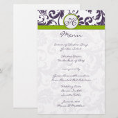 Lapis Lila und Apple Green Damask Wedding Menu (Vorne/Hinten)