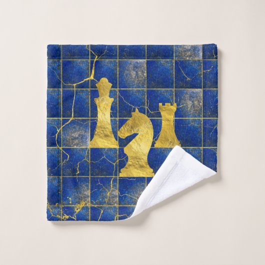 Lapislazuli-Schachbrett-und Goldschach-Stücke Badhandtuch Set (Waschlappen)