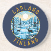 Lappland Finnland Hirsche Retro-gebeutelten Kreis Getränkeuntersetzer (Vorne)