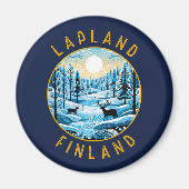 Lappland Finnland Hirsche Retro-gebeutelten Kreis Magnet (Vorne)
