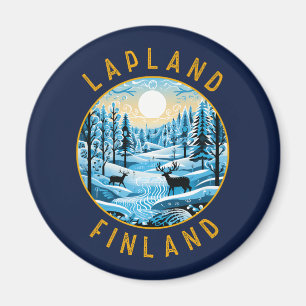 Lappland Finnland Hirsche Retro-gebeutelten Kreis Magnet
