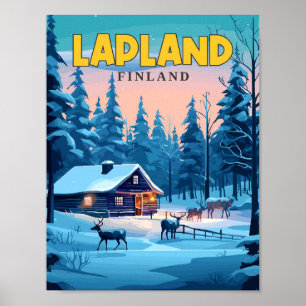Lappland Finnland Vintage-Reiseillustration Poster