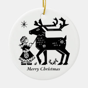 Lappland-Mädchen hält Ren-Weihnachtsdekoration Keramik Ornament